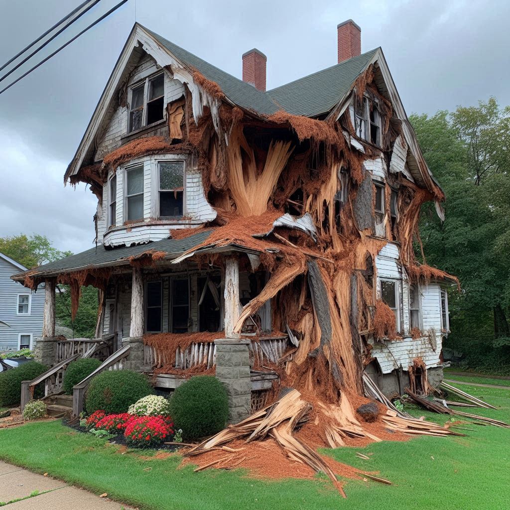 Damaged tree on an Palatine home showing signs of disease and decay